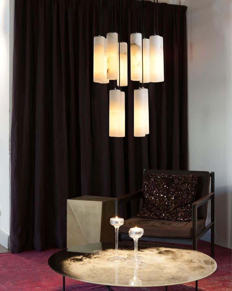 Modern Cluster Dome Ceiling Cylinder Alabaster Pendant Lighting for Living Foyer