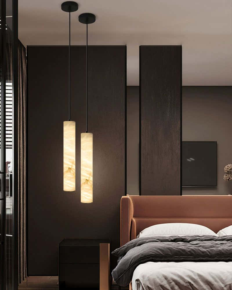 Tubular Bells Alabaster Cylinders Brass LED Pendant Lamp | horizonal & vertical