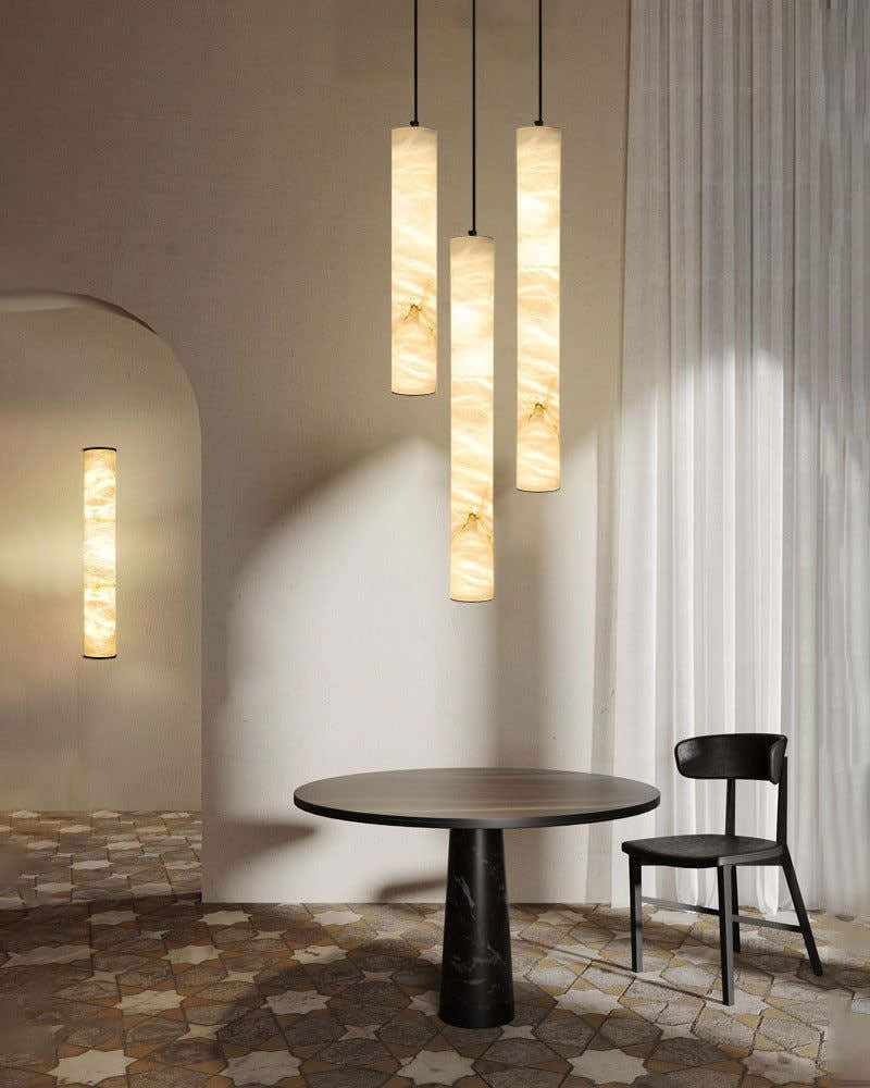 Minimalist Linear Cylinder Alabaster Ceiling Pendant Lamp & Wall Scoces Collections