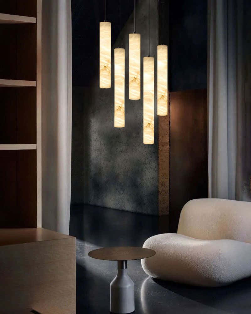 Minimalist Linear Cylinder Alabaster Ceiling Pendant Lamp & Wall Scoces Collections