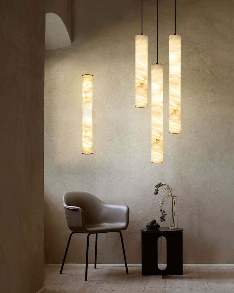 Minimalist Linear Cylinder Alabaster Ceiling Pendant Lamp & Wall Scoces Collections