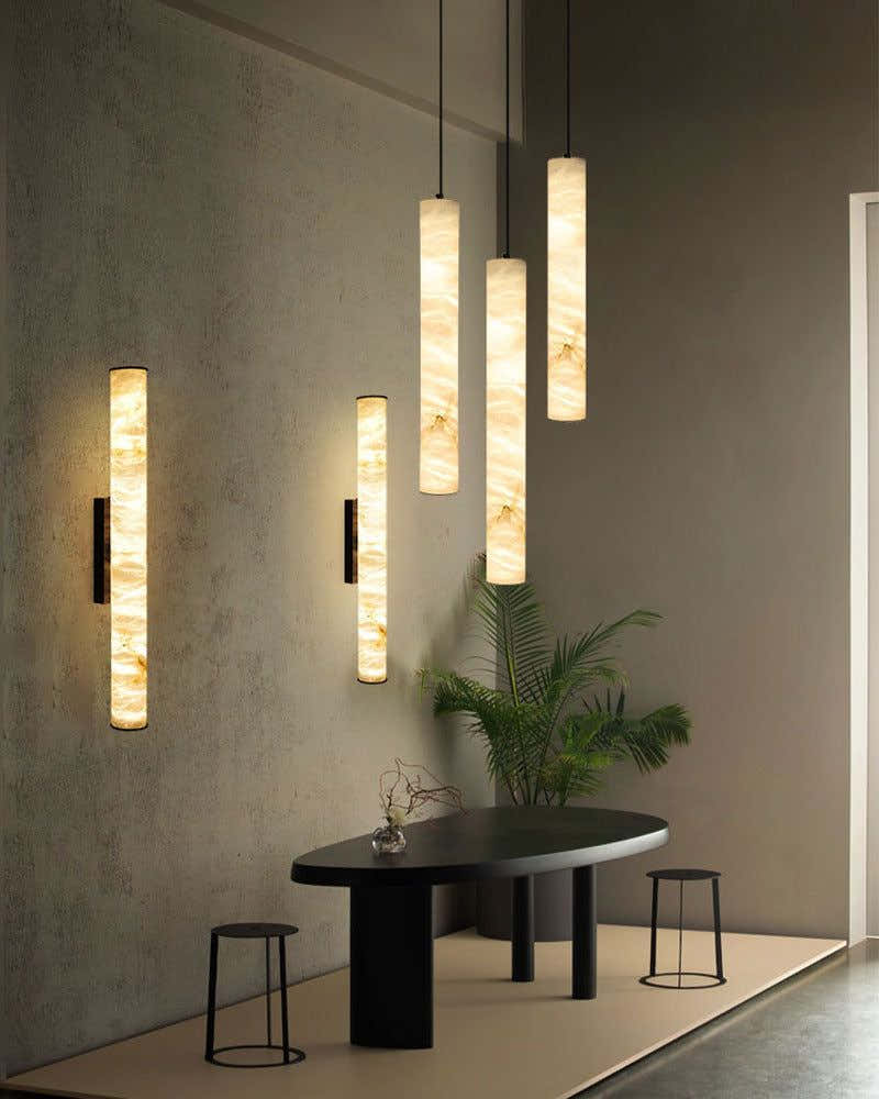 Minimalist Linear Cylinder Alabaster Ceiling Pendant Lamp & Wall Scoces Collections