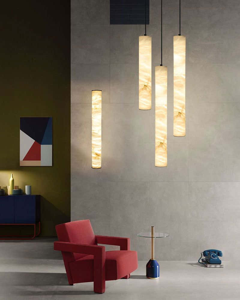 Minimalist Linear Cylinder Alabaster Ceiling Pendant Lamp & Wall Scoces Collections