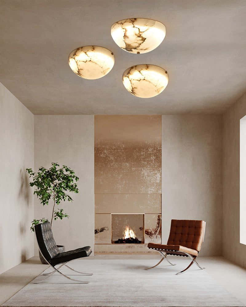 LED Alabaster Bedside ceiling wall sconces light fixture in Brass with Round Bowl shaped