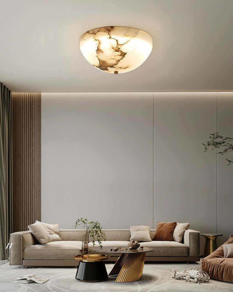 LED Alabaster Bedside ceiling wall sconces light fixture in Brass with Round Bowl shaped