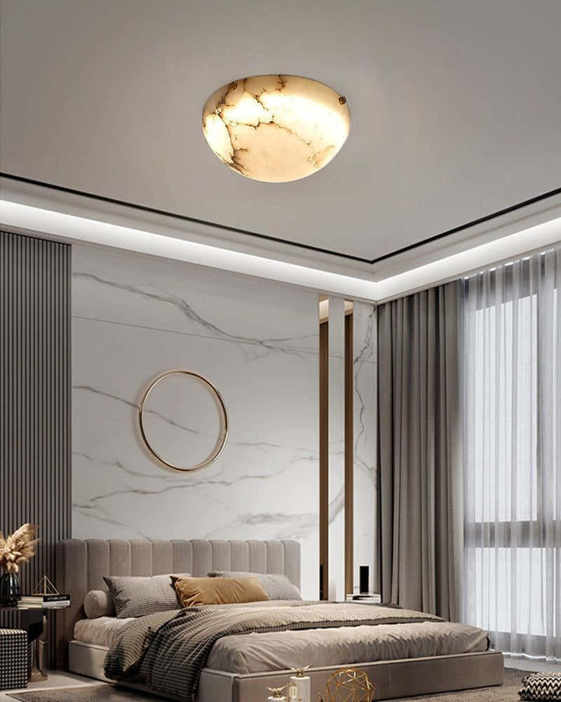 LED Alabaster Bedside ceiling wall sconces light fixture in Brass with Round Bowl shaped