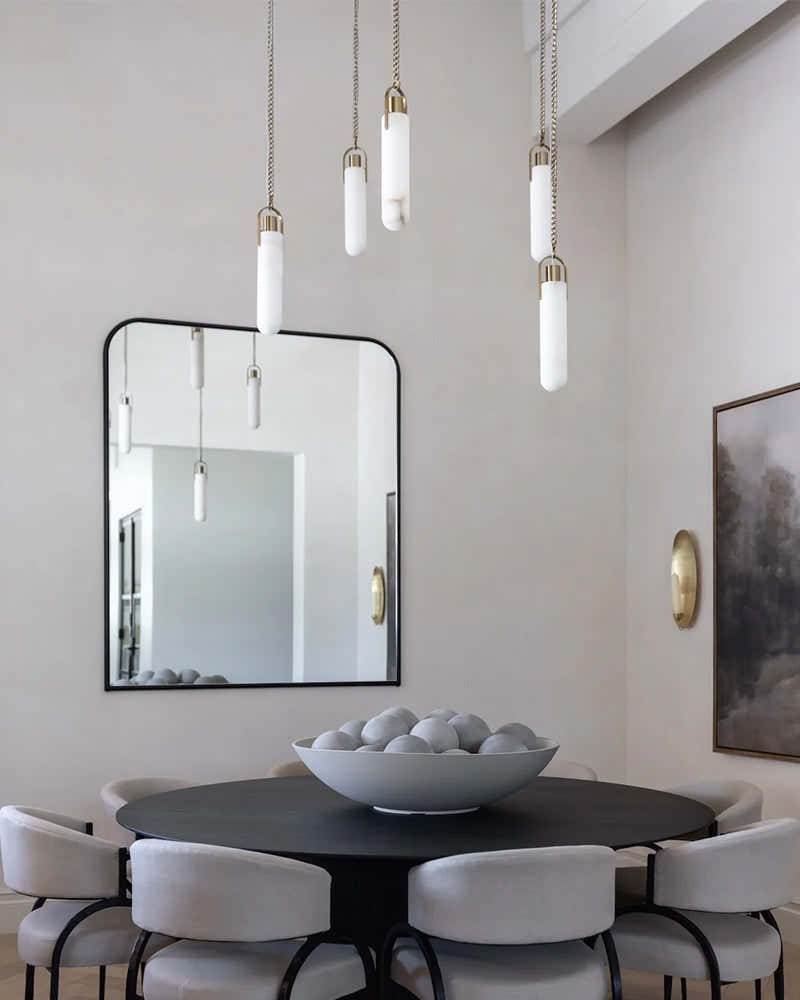 7-lights Brass Ceiling Pendant Lights | Alabaster Flint Drop Chain Lights