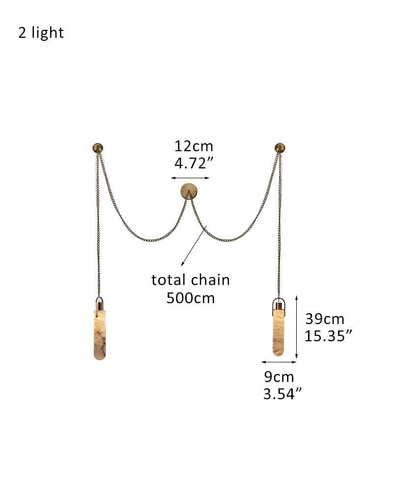 7-lights Brass Ceiling Pendant Lights | Alabaster Flint Drop Chain Lights