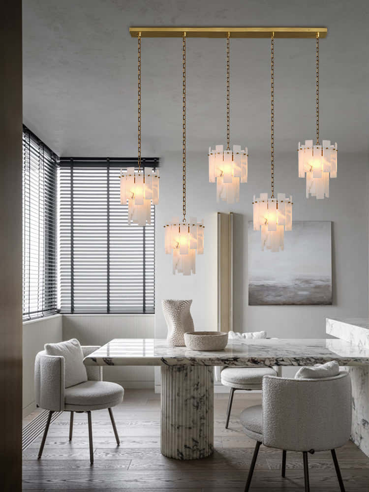5-light Alabaster marble Cluster Chandelier 13" brushed Brass