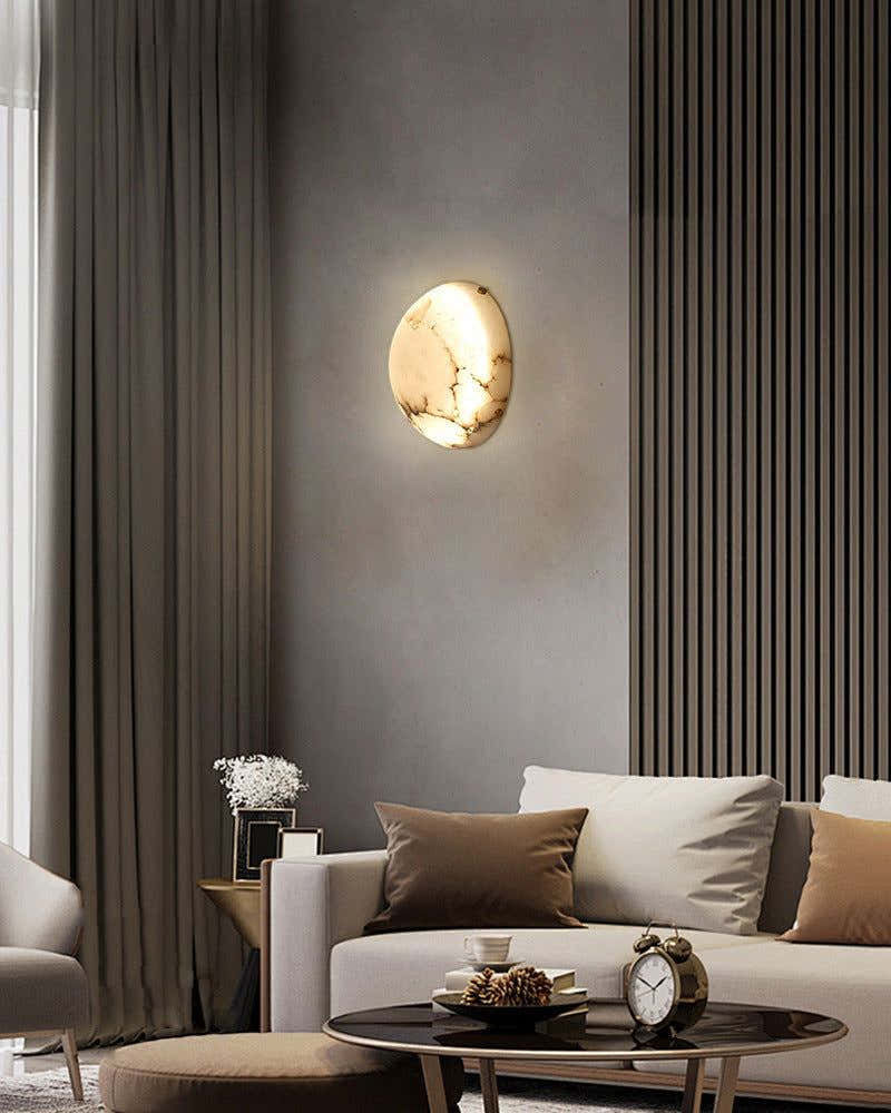 LED Round Bowl Alabaster Stone Semi-Flush Ceiling Light Polished Brass