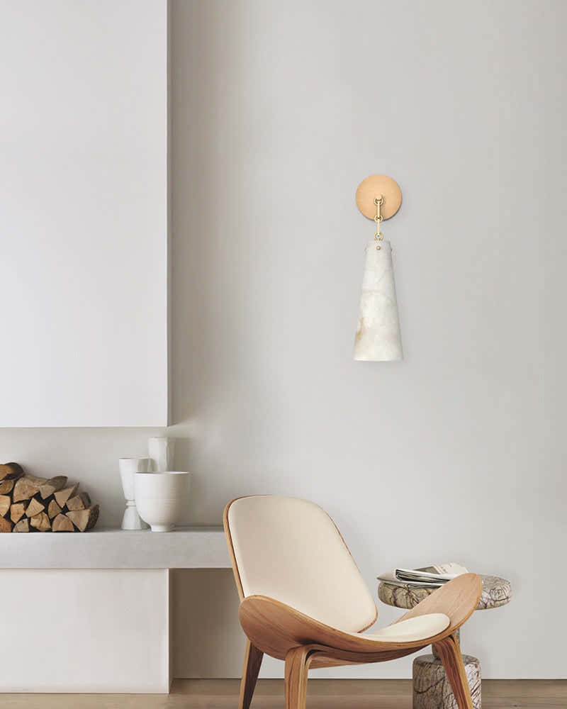 Alabaster & Brass/Black Wall Light Fixture – Modern Minimalist Glow Lighting