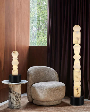 Black Marble Base & White Alabaster 5-Tier Table Lamp 8“ Height