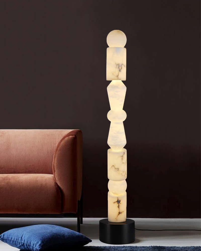 Black Marble Base & White Alabaster 5-Tier Table Lamp 8“ Height