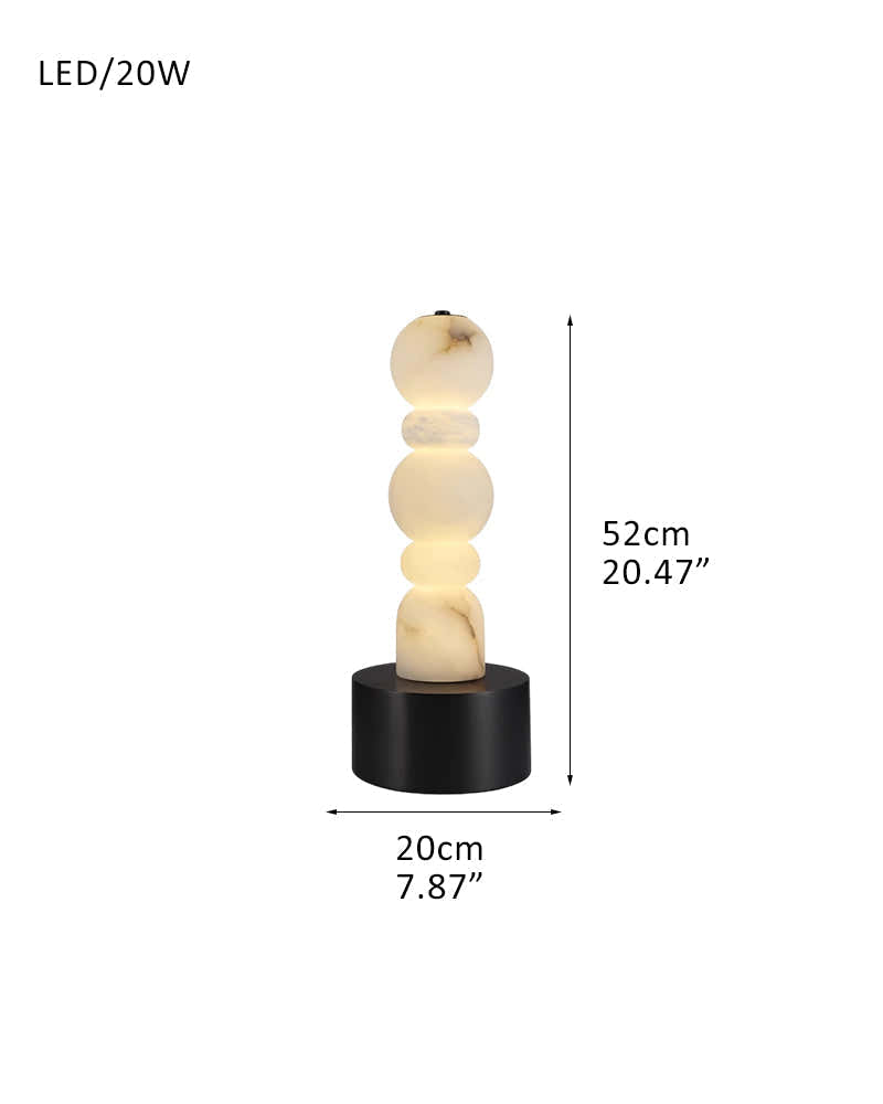 Black Marble Base & White Alabaster 5-Tier Table Lamp 8“ Height