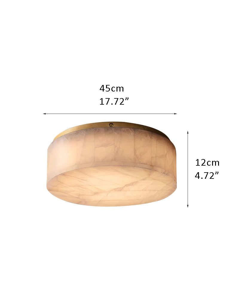 Round Alabaster flush mount ceiling light in brass frame for bedroom