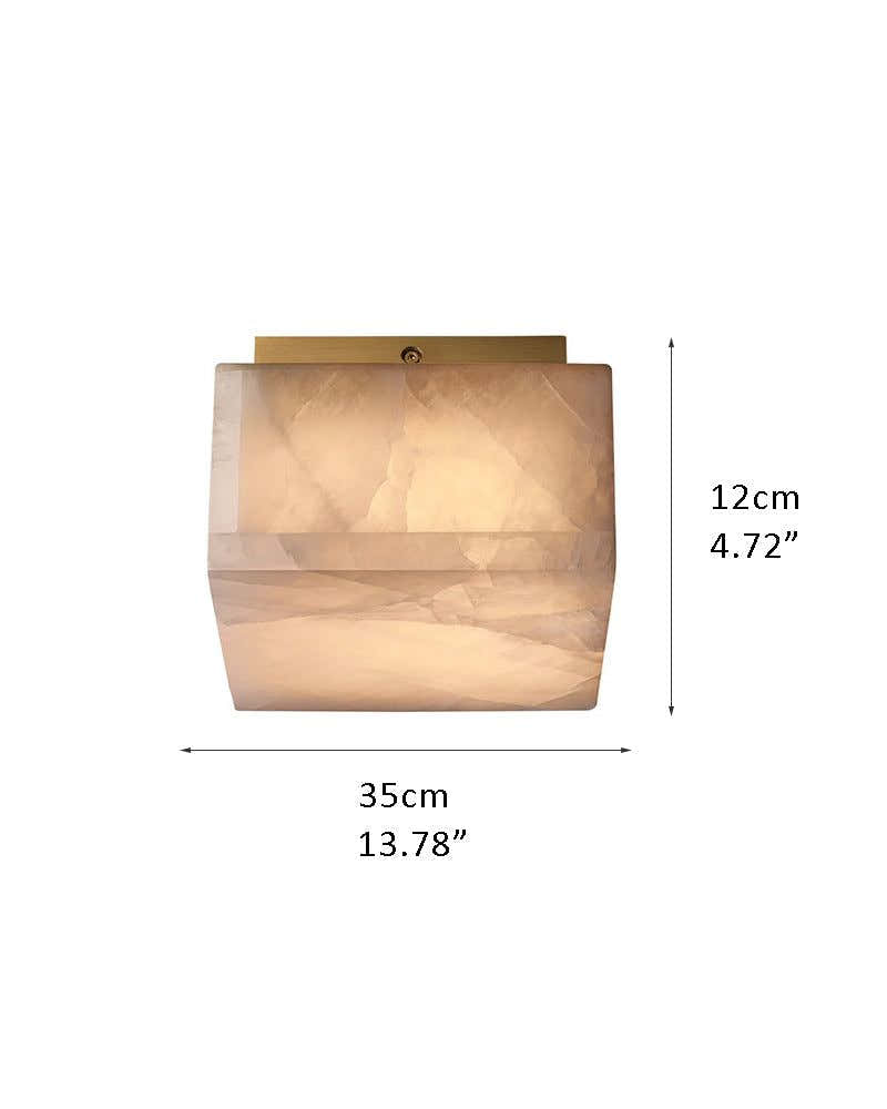 Round Alabaster flush mount ceiling light in brass frame for bedroom