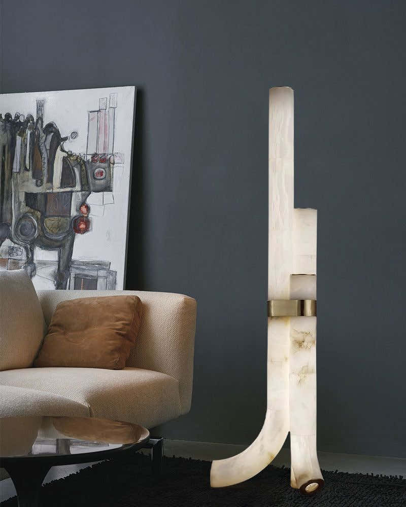 Modern LED Piped White Alabaster High Standing Floor Lamp Height 59" | 45W