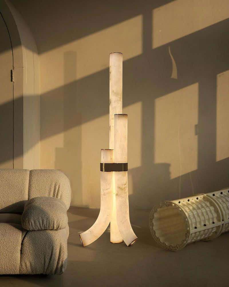 Modern LED Piped White Alabaster High Standing Floor Lamp Height 59" | 45W