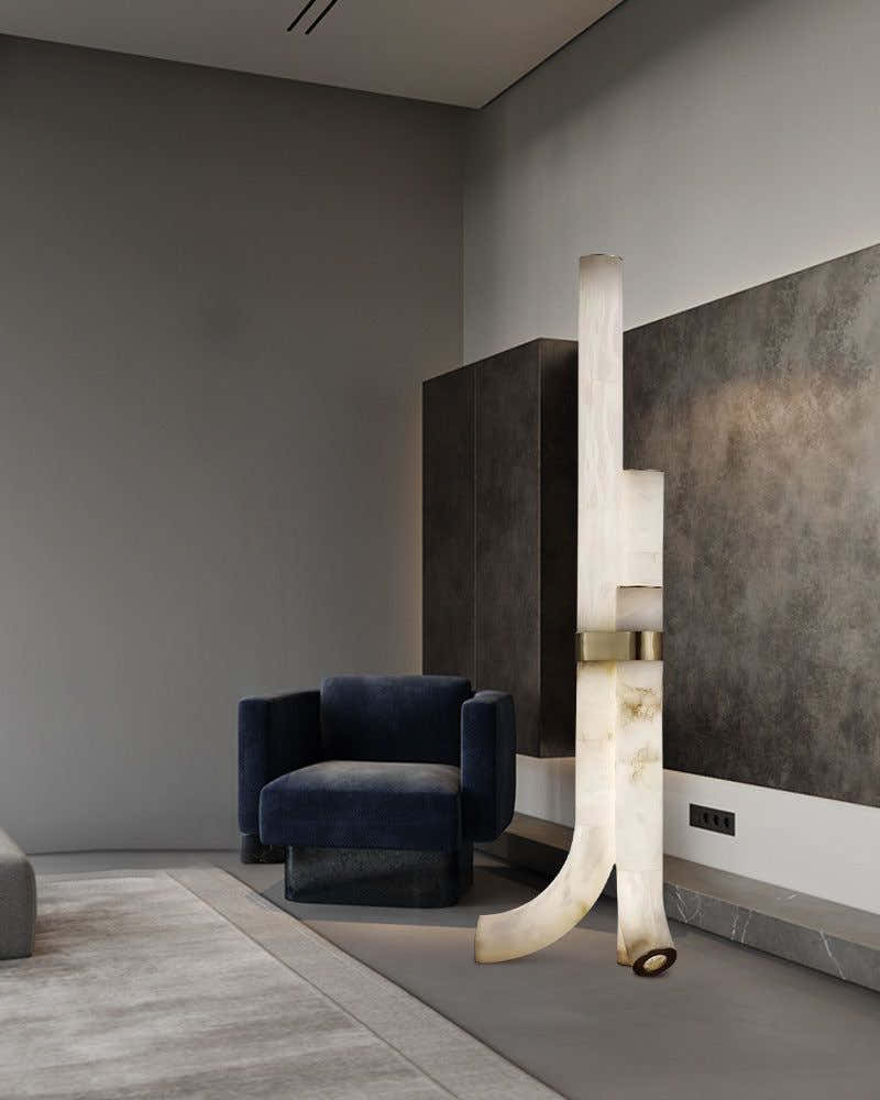Modern LED Piped White Alabaster High Standing Floor Lamp Height 59" | 45W