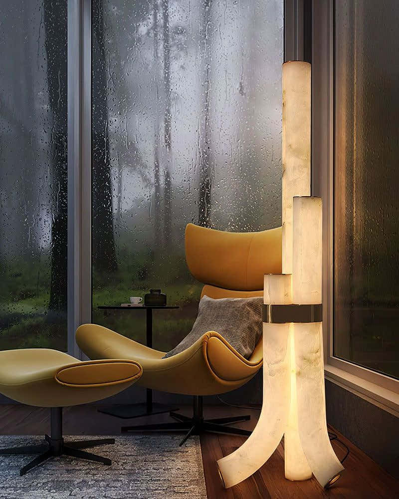 Modern LED Piped White Alabaster High Standing Floor Lamp Height 59" | 45W