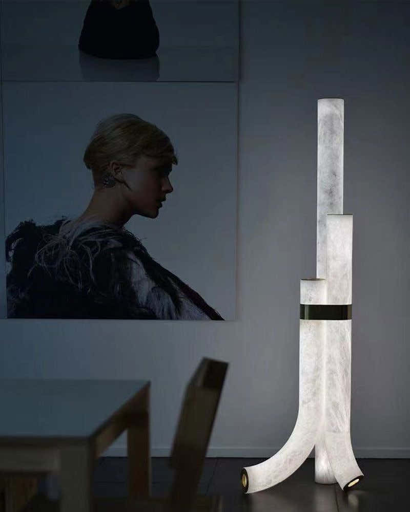 Modern LED Piped White Alabaster High Standing Floor Lamp Height 59" | 45W