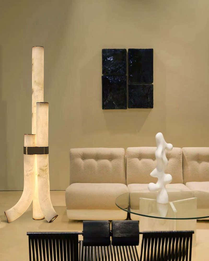Modern LED Piped White Alabaster High Standing Floor Lamp Height 59" | 45W