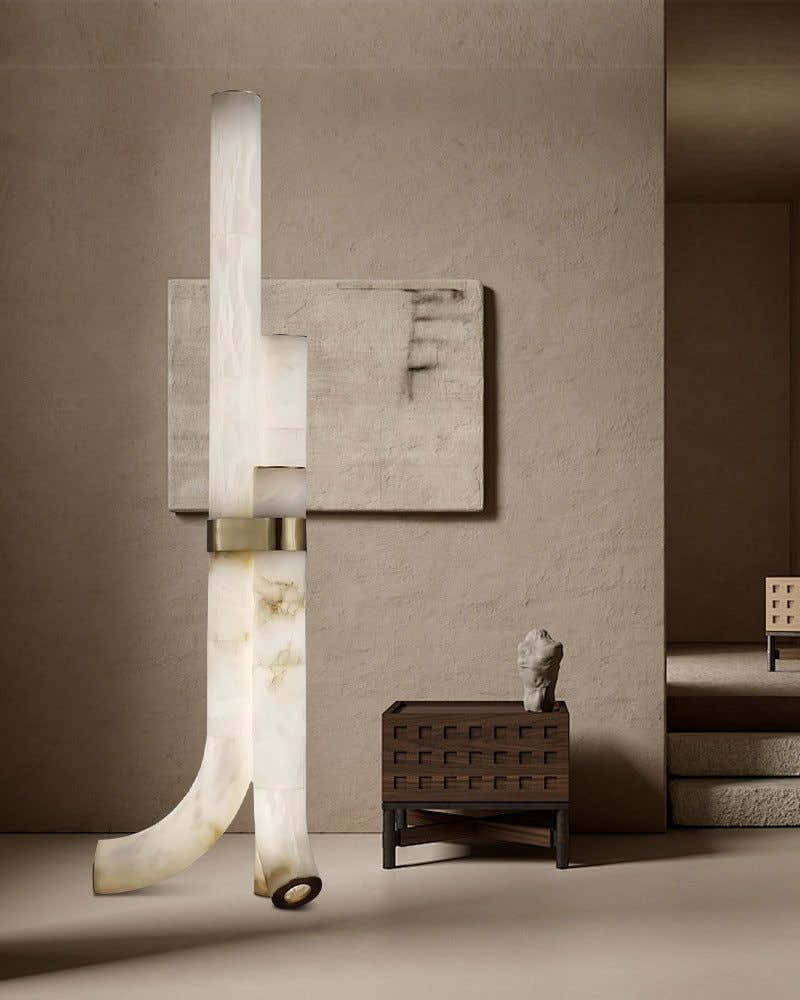 Modern LED Piped White Alabaster High Standing Floor Lamp Height 59" | 45W