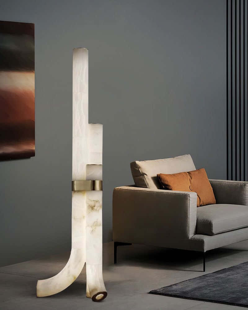 Modern LED Piped White Alabaster High Standing Floor Lamp Height 59" | 45W