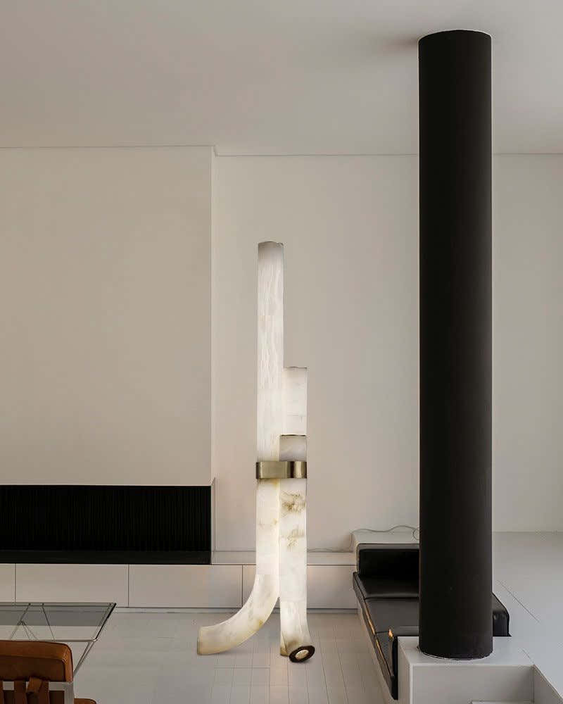 Modern LED Piped White Alabaster High Standing Floor Lamp Height 59" | 45W