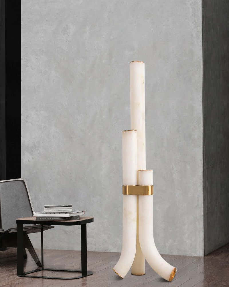 Modern LED Piped White Alabaster High Standing Floor Lamp Height 59" | 45W