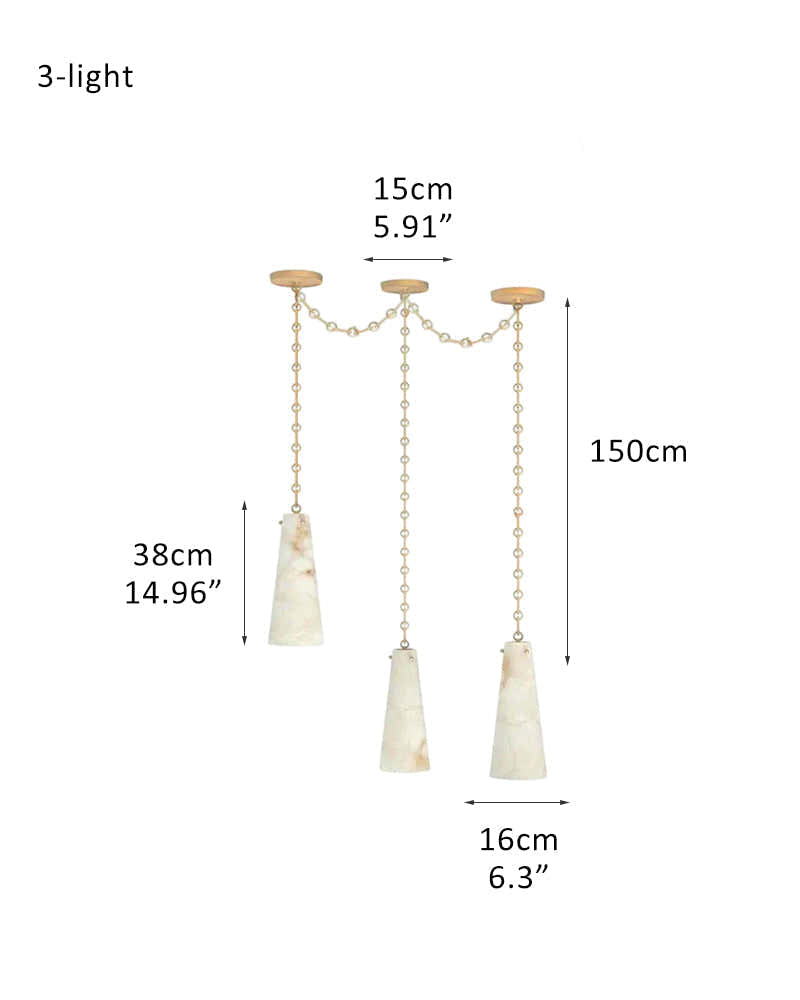 Modern Alabaster Chandelier 2 Light, Double Pendant with adjustable brass/black chain