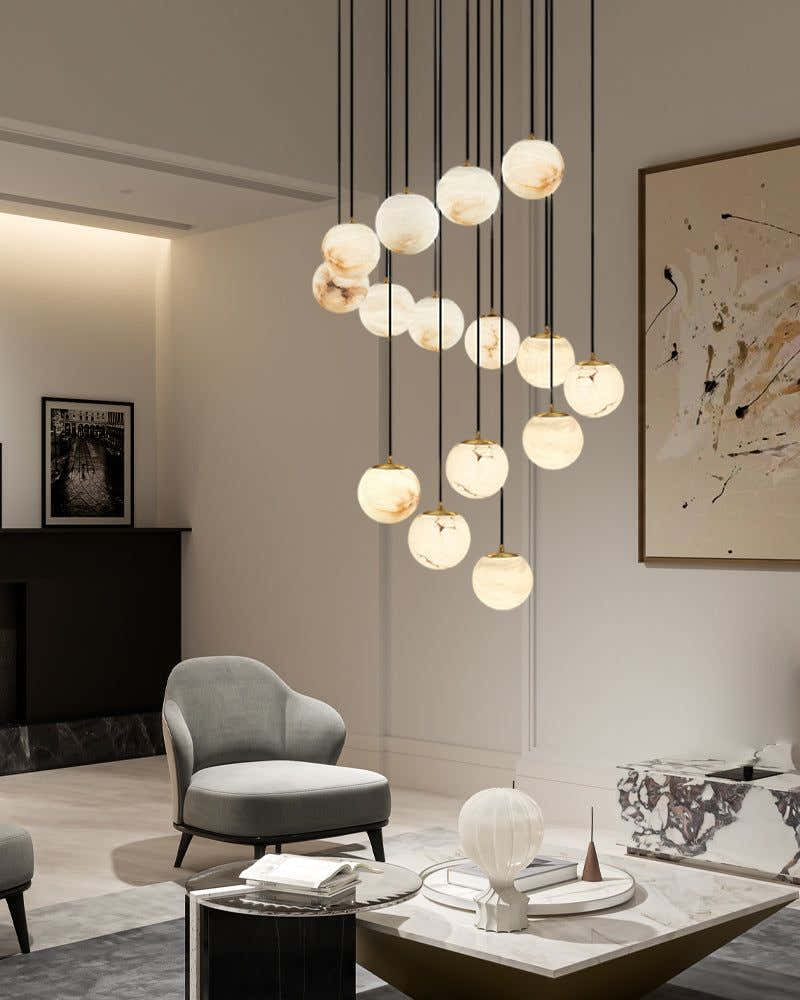 Modern Round Alabaster Globe 4" Wide Multi Light Pendant Polished Gold for Kitchen