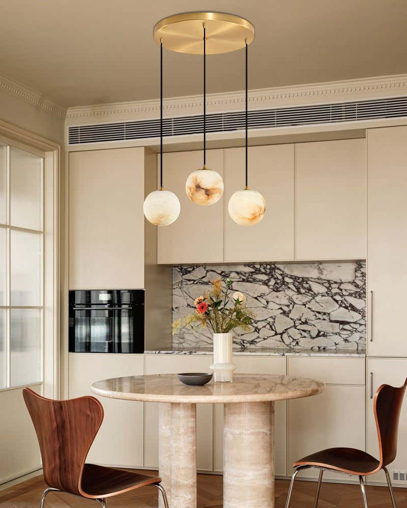Modern Round Alabaster Globe 4" Wide Multi Light Pendant Polished Gold for Kitchen