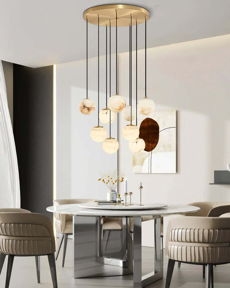 Modern Round Alabaster Globe 4" Wide Multi Light Pendant Polished Gold for Kitchen