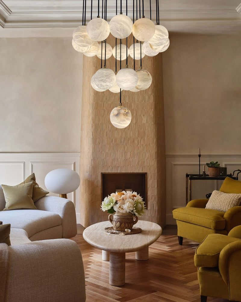 Modern Round Alabaster Globe 4" Wide Multi Light Pendant Polished Gold for Kitchen