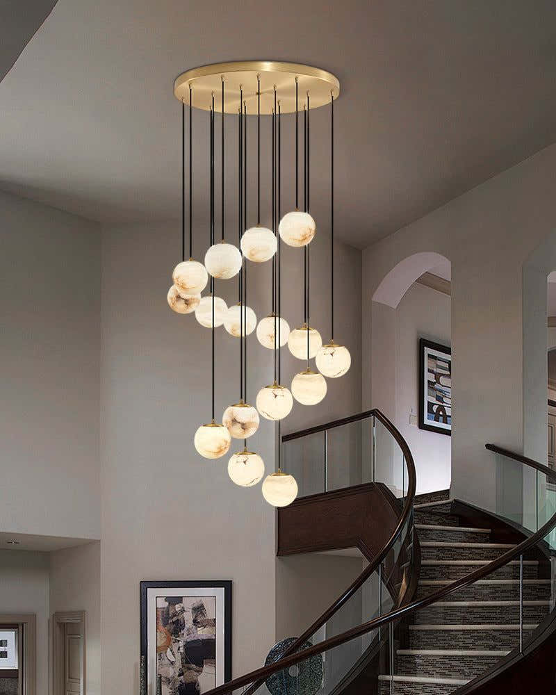Modern Round Alabaster Globe 4" Wide Multi Light Pendant Polished Gold for Kitchen