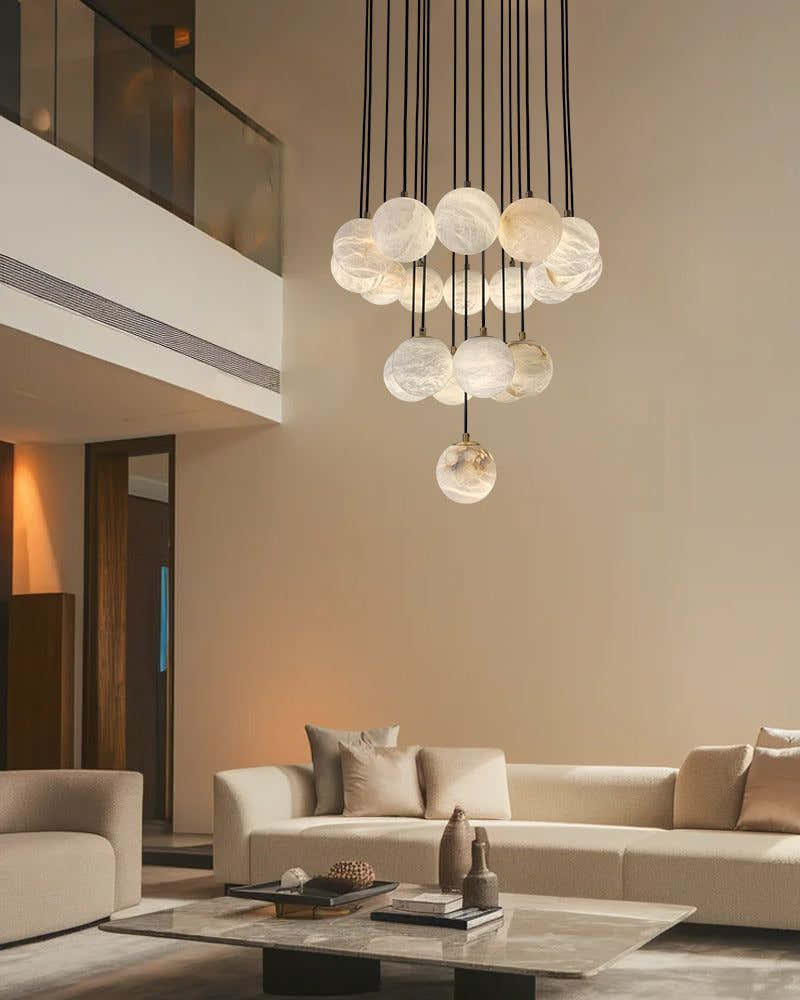 Modern Round Alabaster Globe 4" Wide Multi Light Pendant Polished Gold for Kitchen