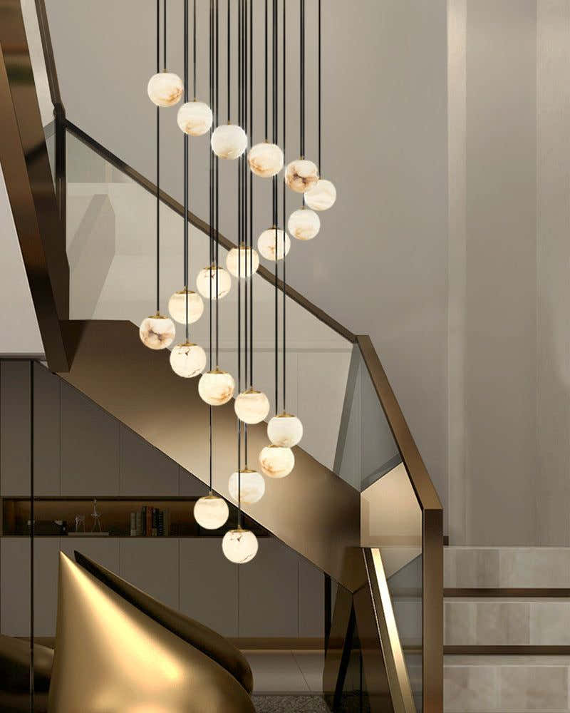 Modern Round Alabaster Globe 4" Wide Multi Light Pendant Polished Gold for Kitchen