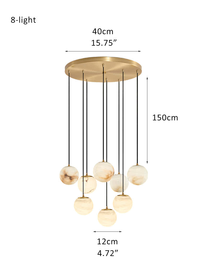 Modern Round Alabaster Globe 4" Wide Multi Light Pendant Polished Gold for Kitchen
