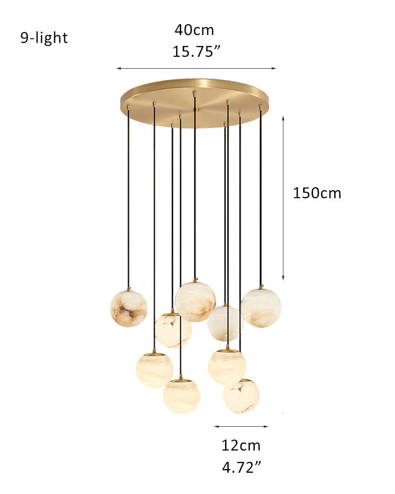 Modern Round Alabaster Globe 4" Wide Multi Light Pendant Polished Gold for Kitchen