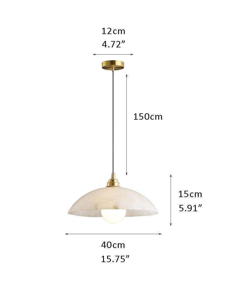 Alabaster Dome Pendant Light, Hanging Light 12'' Dia in Brass for Living Room