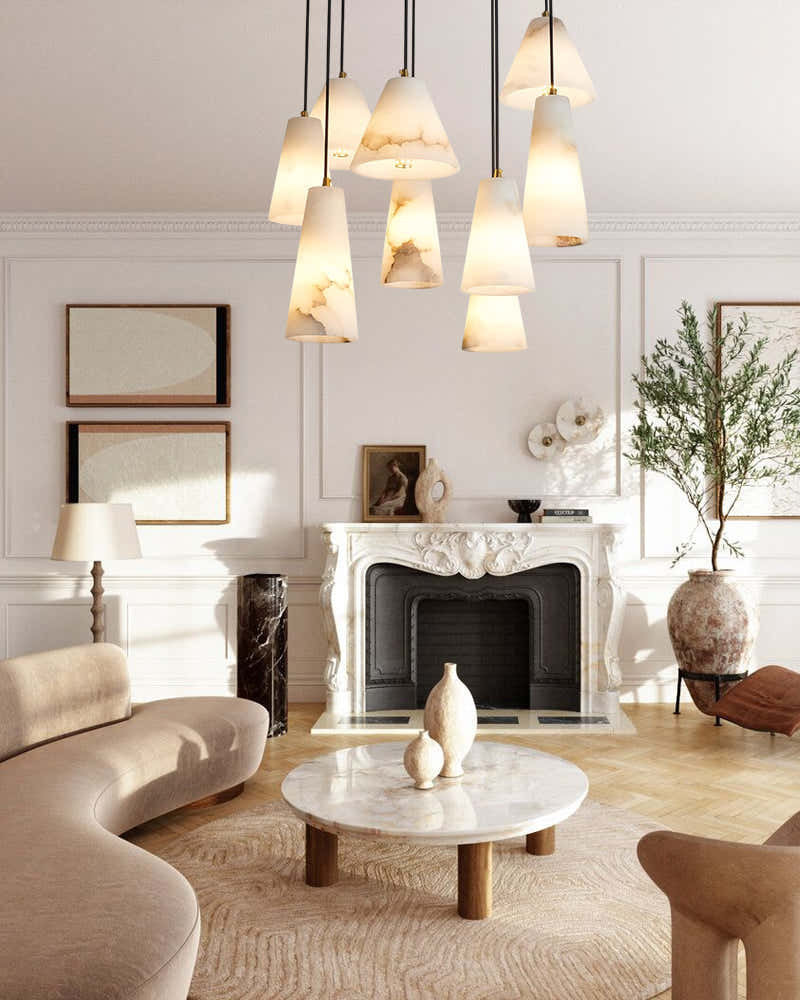 Modern White Alabaster Dome Pendant Light Fixtures in Cluster Decor for foyer entrance