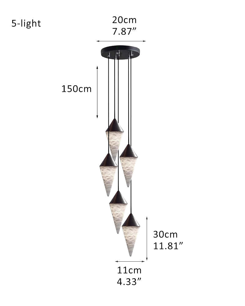 Classic Conical Cluster Alabaster Dome Ceiling Brass&Black Pendant Light