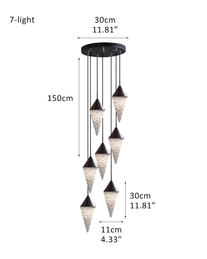 Classic Conical Cluster Alabaster Dome Ceiling Brass&Black Pendant Light