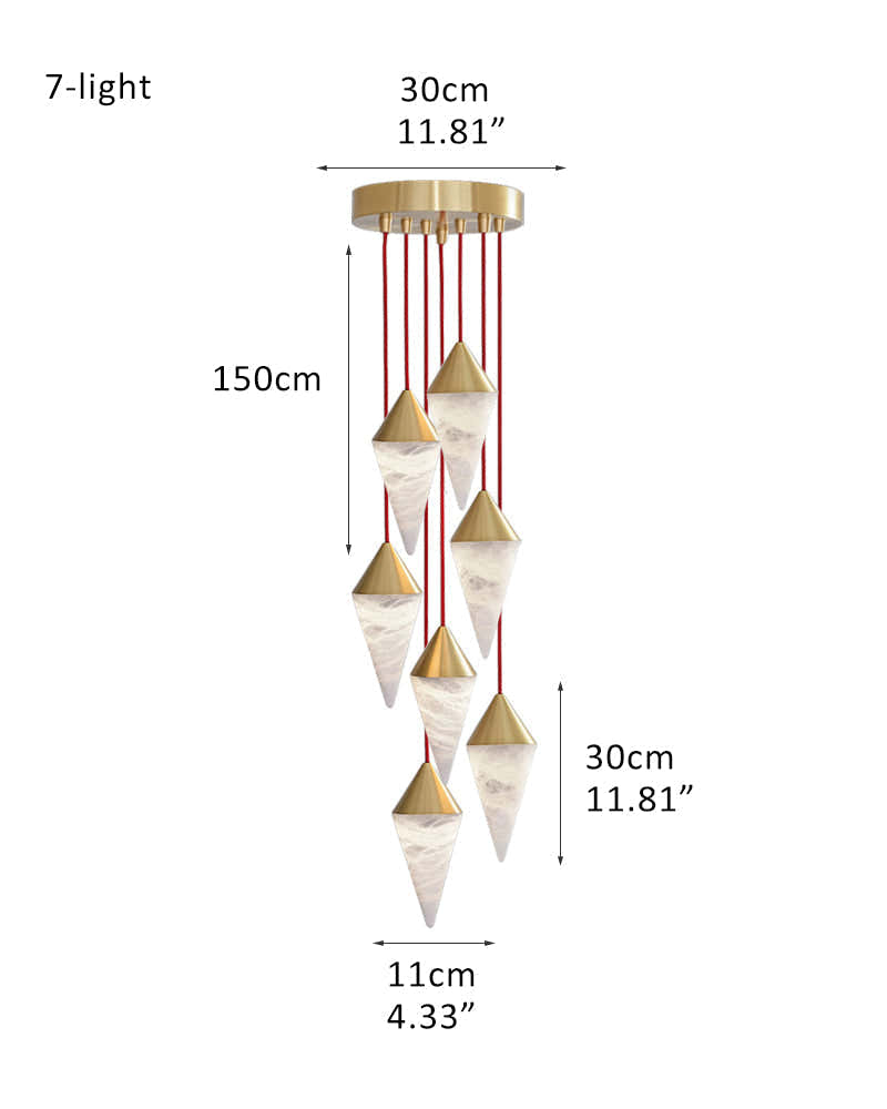 Classic Conical Cluster Alabaster Dome Ceiling Brass&Black Pendant Light