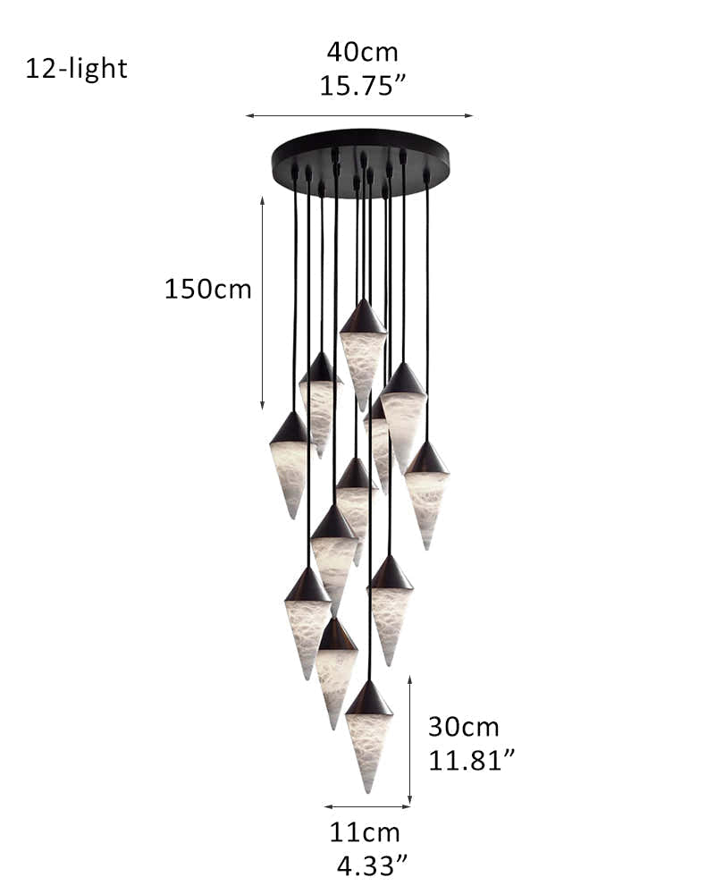 Classic Conical Cluster Alabaster Dome Ceiling Brass&Black Pendant Light