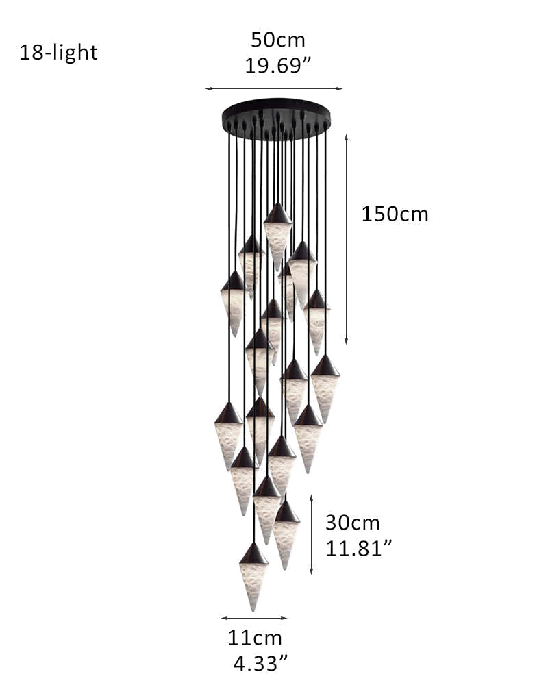 Classic Conical Cluster Alabaster Dome Ceiling Brass&Black Pendant Light