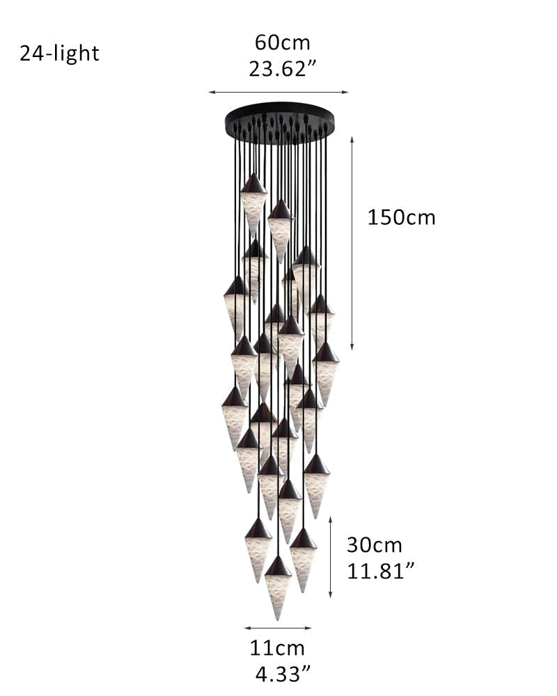 Classic Conical Cluster Alabaster Dome Ceiling Brass&Black Pendant Light