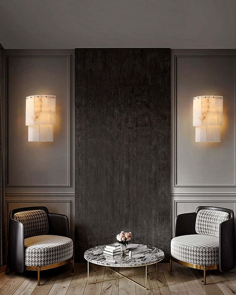 Warm White Modern Round Multi-Tier Alabaster Foyer Chandeliers in Black Frame