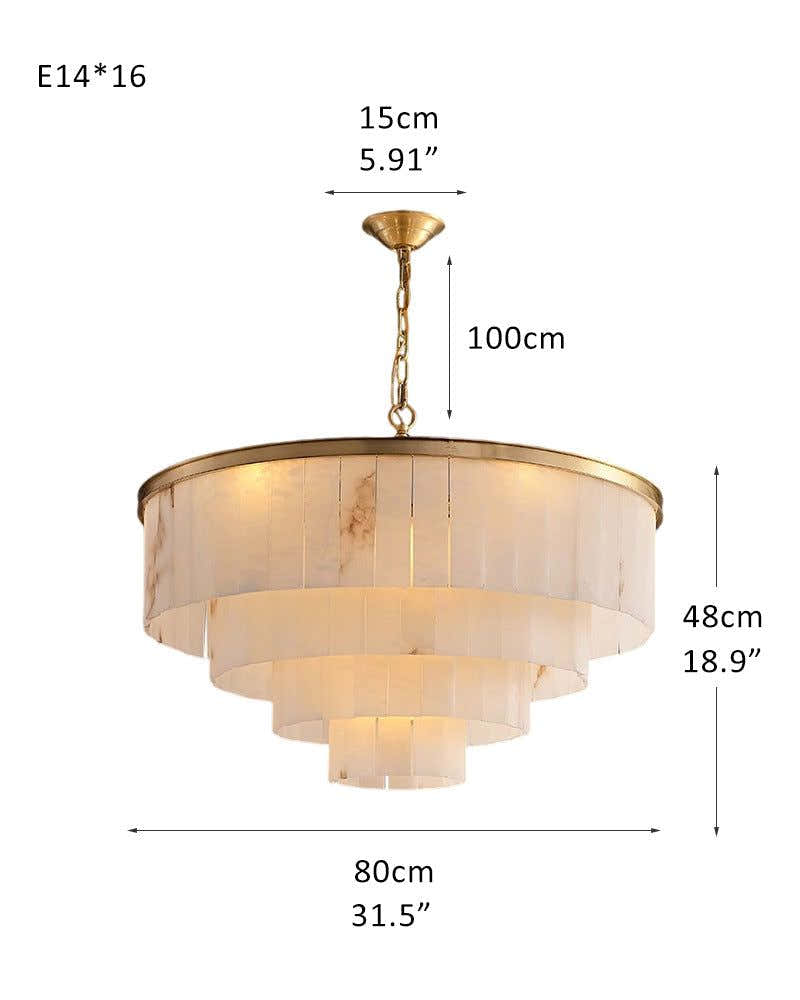 Warm White Modern Round Multi-Tier Alabaster Foyer Chandeliers in Black Frame